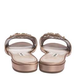 Miu Miu Beige Satin And PVC Crystal Embellished Flat Slides Size 40