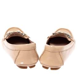 Pre Owned Miu Miu Beige Patent Leather Crystal Embellished Loafers Size 39