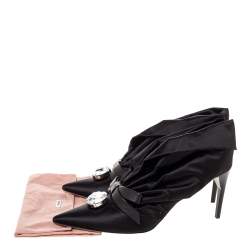 Pre Owned Miu Miu Black Ruched Satin Crystal Bow Embellished Pointed Toe Pumps Size 41