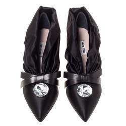 Pre Owned Miu Miu Black Ruched Satin Crystal Bow Embellished Pointed Toe Pumps Size 41