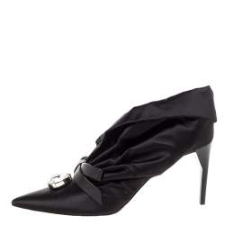 Pre Owned Miu Miu Black Ruched Satin Crystal Bow Embellished Pointed Toe Pumps Size 41