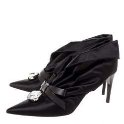Pre Owned Miu Miu Black Ruched Satin Crystal Bow Embellished Pointed Toe Pumps Size 41