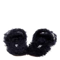 Pre Owned صندل سلايدميو ميو فرو صناعي أزرق داكن ايكو شيرلينج مقاس 36.5