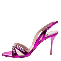 Pre Owned Miu Miu Purple Leather Crystal Embellished Slingback Sandals Size 40