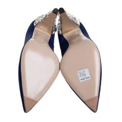 Pre Owned Miu Miu Navy Blue Suede Crystal Embellished Heel Pointed Toe Pumps Size 36