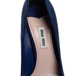 Pre Owned Miu Miu Navy Blue Suede Crystal Embellished Heel Pointed Toe Pumps Size 36