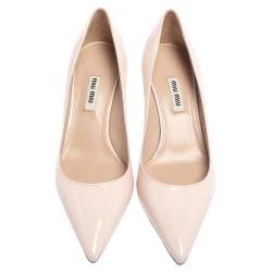 مملوكة مسبقًا Miu Miu Pink Patent Leather Pointed Toe Block Heel Pumps Size 37.5