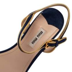 Miu Miu Blue Suede Crystal Embellished Heel Ankle Strap Platform Sandals Size 38