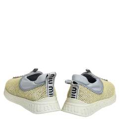 Pre Owned Miu Miu Yellow Mesh Crystal Embellished Slip On Sneakers Size 37