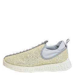Pre Owned Miu Miu Yellow Mesh Crystal Embellished Slip On Sneakers Size 37