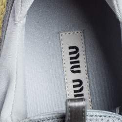 Pre Owned Miu Miu Yellow Mesh Crystal Embellished Slip On Sneakers Size 37