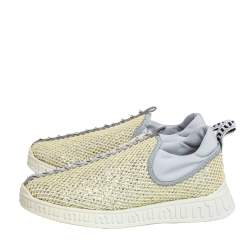 Pre Owned Miu Miu Yellow Mesh Crystal Embellished Slip On Sneakers Size 37