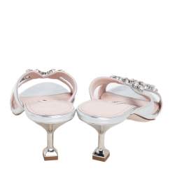 Miu Miu Silver Leather Crystal Embellished Slide Sandals Size 39