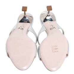 Miu Miu Silver Leather Crystal Embellished Slide Sandals Size 39