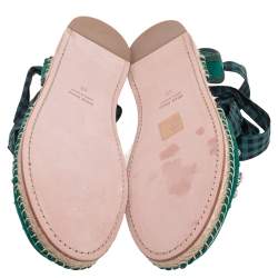 Pre Owned  Miu Miu Green Satin Crystals Ankle Wrap Espadrille Flats Size 40