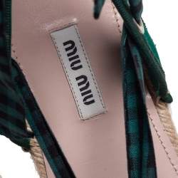 Pre Owned  Miu Miu Green Satin Crystals Ankle Wrap Espadrille Flats Size 40