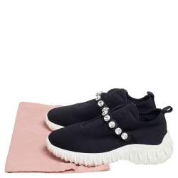مملوكة مسبقًا Miu Miu Black Fabric Crystal Embellished Slip On Sneakers Size 39