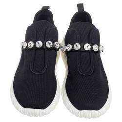 مملوكة مسبقًا Miu Miu Black Fabric Crystal Embellished Slip On Sneakers Size 39