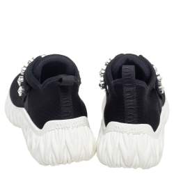 مملوكة مسبقًا Miu Miu Black Fabric Crystal Embellished Slip On Sneakers Size 39