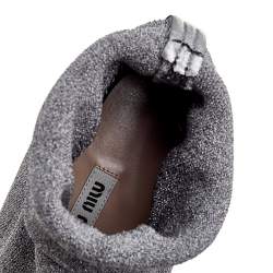 مملوكة مسبقًا Miu Miu Silver Metallic Lurex Fabric Sock And Glitter Block Heel Ankle Boots Size 38.5