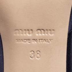 Miu Miu Navy Blue Satin and Knotted Fabric Crystal Embellished Slide Sandals Size 38