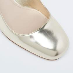 Pre Owned Miu Miu Dull Gold Patent Leather Glitter Heel Round-Toe Pumps Size 37