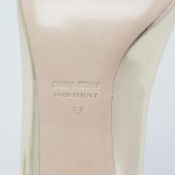 Pre Owned Miu Miu Dull Gold Patent Leather Glitter Heel Round-Toe Pumps Size 37