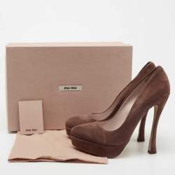 Pre Owned Miu Miu Dusty Pink Suede Platform Pumps Size 38.5