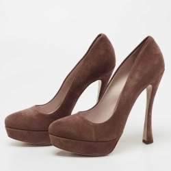 Pre Owned Miu Miu Dusty Pink Suede Platform Pumps Size 38.5