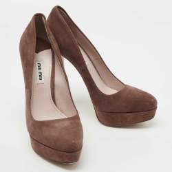 Pre Owned Miu Miu Dusty Pink Suede Platform Pumps Size 38.5