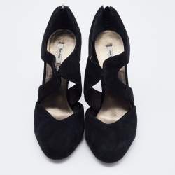 Miu Miu Black Suede Crystal Embellished Heel Pumps Size 36.5