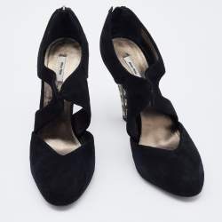 Miu Miu Black Suede Crystal Embellished Heel Pumps Size 36.5