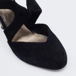 Miu Miu Black Suede Crystal Embellished Heel Pumps Size 36.5