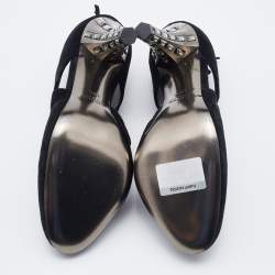 Miu Miu Black Suede Crystal Embellished Heel Pumps Size 36.5