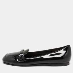 Pre Owned Miu Miu Black Patent Leather Slip On Loafers Size 36
