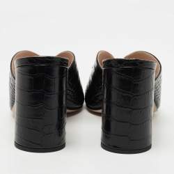 مملوكة مسبقًا Miu Miu Black Croc Embossed Leather Crystal Embellished  Slide Sandals Size 39