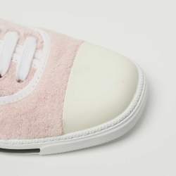 Miu Miu White/Pink Leather and Fabric Lace Up Sneakers Size 39.5