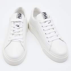 Pre Owned Miu Miu White Leather Lace Up Sneakers Size 38