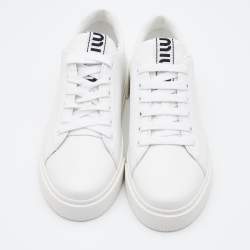 Pre Owned Miu Miu White Leather Lace Up Sneakers Size 38