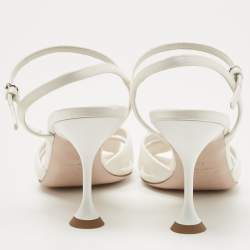 Pre Owned Miu Miu White Satin Beads Embellished Bow Ankle Strap Sandals Size 40