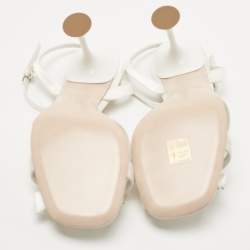 Pre Owned Miu Miu White Satin Beads Embellished Bow Ankle Strap Sandals Size 40