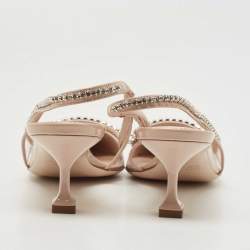 Pre Owned Miu Miu Beige Patent Leather and PVC Crystal Embellished Slingback Pumps Size 36.5