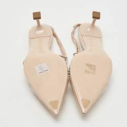 Pre Owned Miu Miu Beige Patent Leather and PVC Crystal Embellished Slingback Pumps Size 36.5