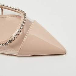Pre Owned Miu Miu Beige Patent Leather and PVC Crystal Embellished Slingback Pumps Size 36.5