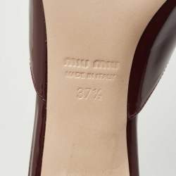 Miu Miu Burgundy Patent Leather Bow Crystal Embellished Block Heel Slide Sandals Size 37.5
