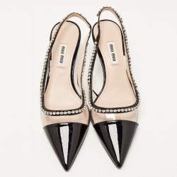 Miu Miu Black Patent Leather and PVC Crystal Embellished Slingback Pumps Size 36.5