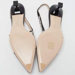 Miu Miu Black Patent Leather and PVC Crystal Embellished Slingback Pumps Size 36.5