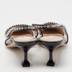 Miu Miu Black Patent Leather and PVC Crystal Embellished Slingback Pumps Size 36.5