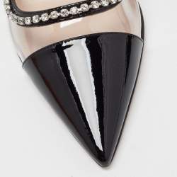 Miu Miu Black Patent Leather and PVC Crystal Embellished Slingback Pumps Size 36.5