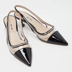 Miu Miu Black Patent Leather and PVC Crystal Embellished Slingback Pumps Size 36.5